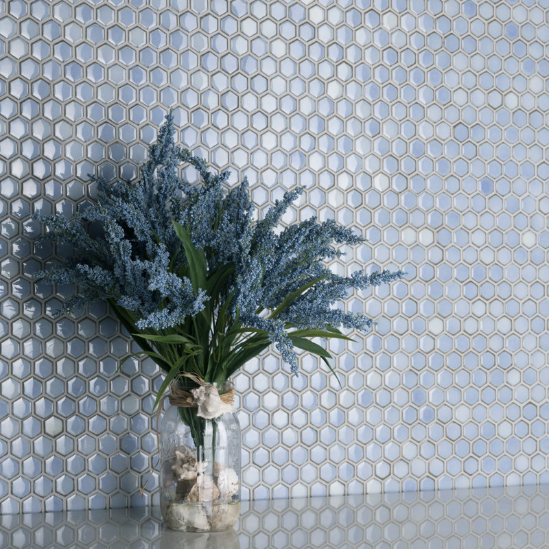 Hudson 1" x 1" Porcelain Honeycomb Mosaic Wall & Floor Tile, Frost Blue