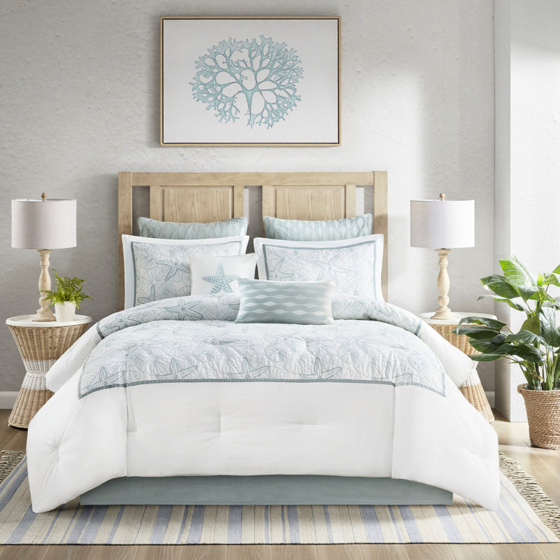Édredon 100% coton très grand - blanc avec broderie couleur dollar sable, ensemble surdimensionné confortable en coton, accent