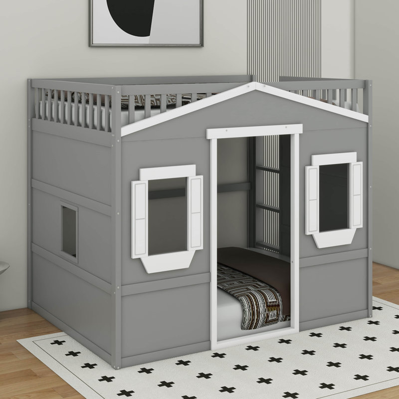 Lit mezzanine double avec échelle, Gris / Blanc