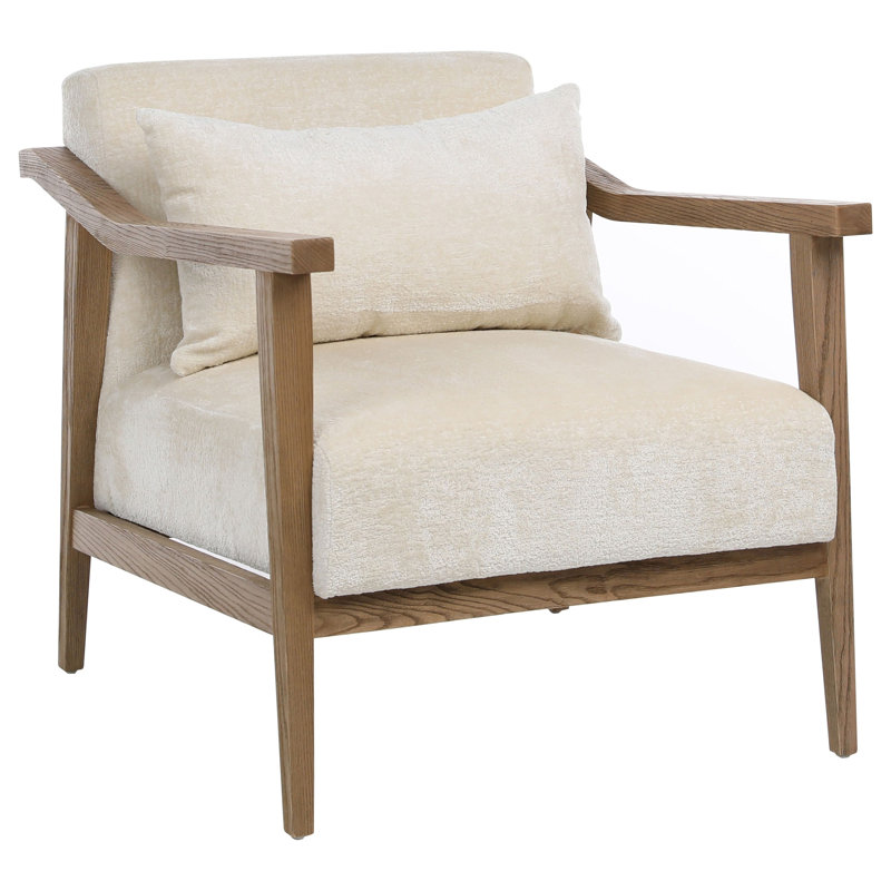 Branson Rubberwood and Poly Upholstered Armchair, Beige Velvet