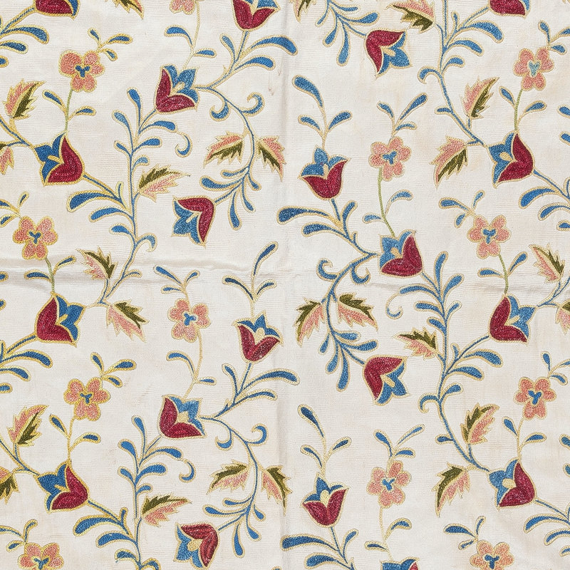 Suspension murale 31 x 58 po 100% soie. Décoration murale moderne. Nappe brodée. Jeté à motif floral
