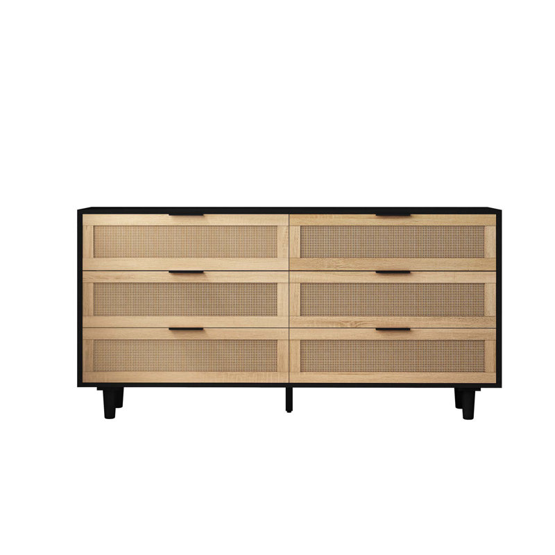 Ayanna 6 Drawer Rattan Storage Dresser, Black, Black, 29.72" H x 59.06" W x 15.75" D