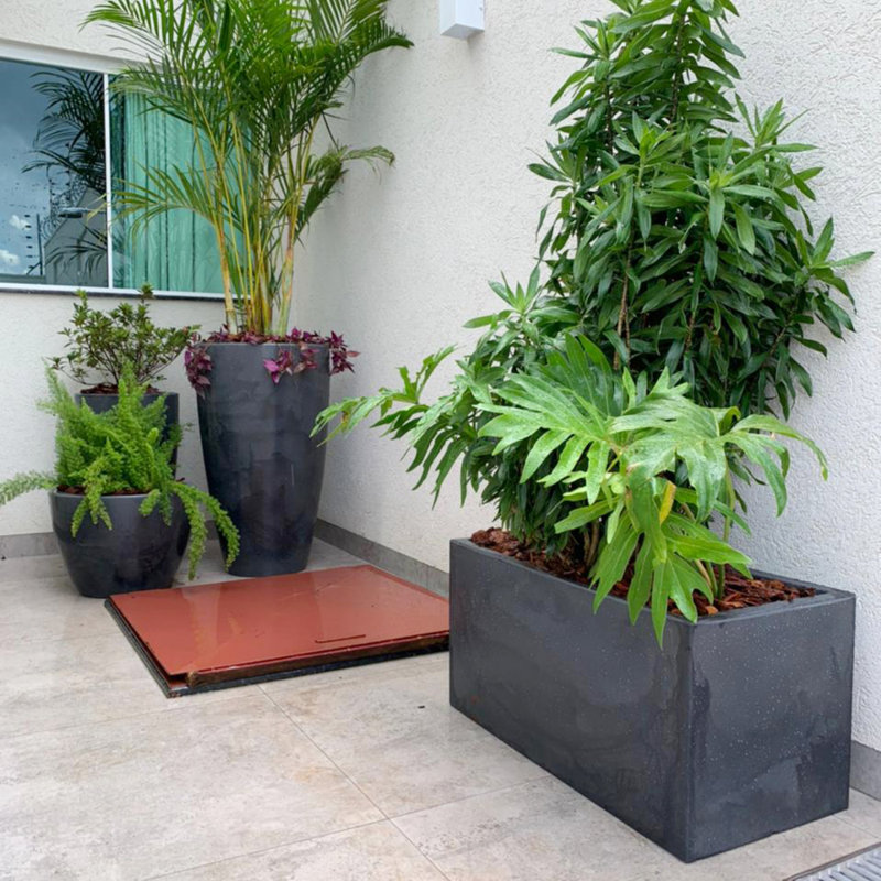 Walbert ECOBO Eco-Friendly Flower Planter Box, Bloco Indoor/Outdoor Four Season Use Marbled, Marbled Black