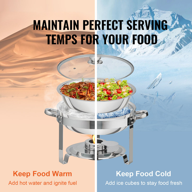 Stainless Steel Round Chafing Dish Set with Glass Lid