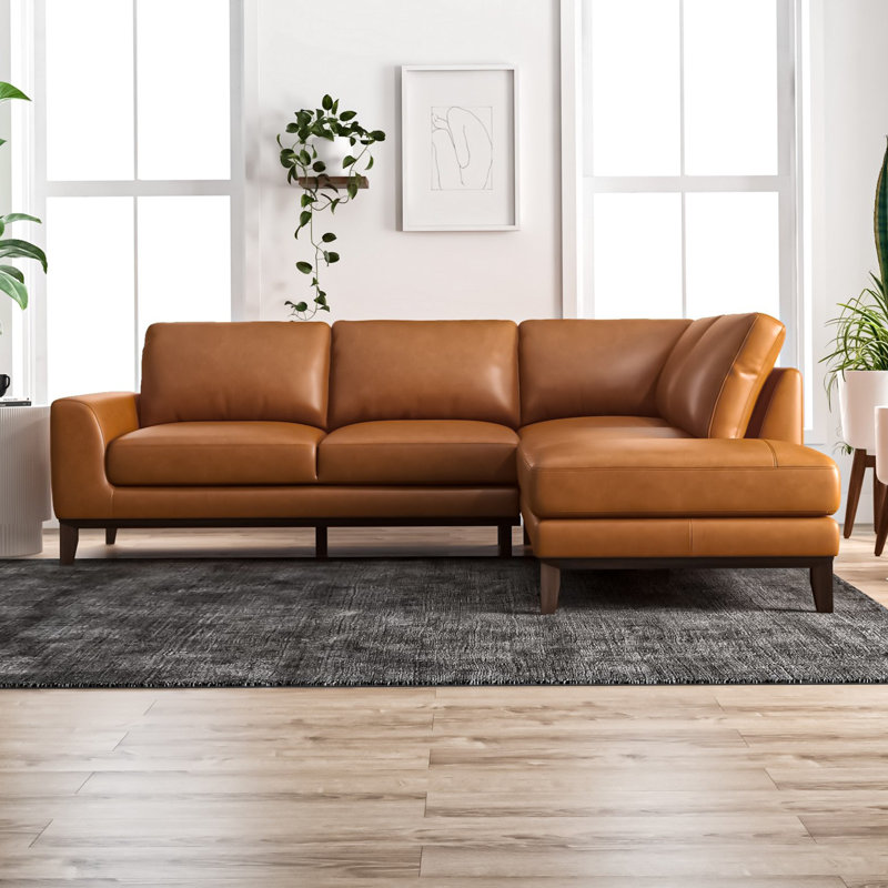 Talley 97" Genuine Leather Sofa & Chaise, Right Hand Facing