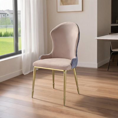 Set of 2 Modern Wingback Side Chairs, Upholstered Fabric With Gold Finished Steel Spindle Legs