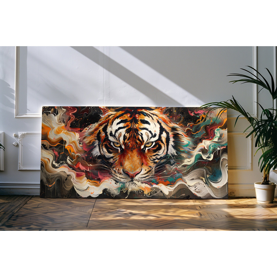 Wandbild 120x60cm Tiger Porträt Farbenfroh Kunstvoll Katzenaugen