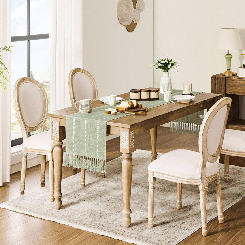 Green Braided Linen Polyester Table Runner with Tassels