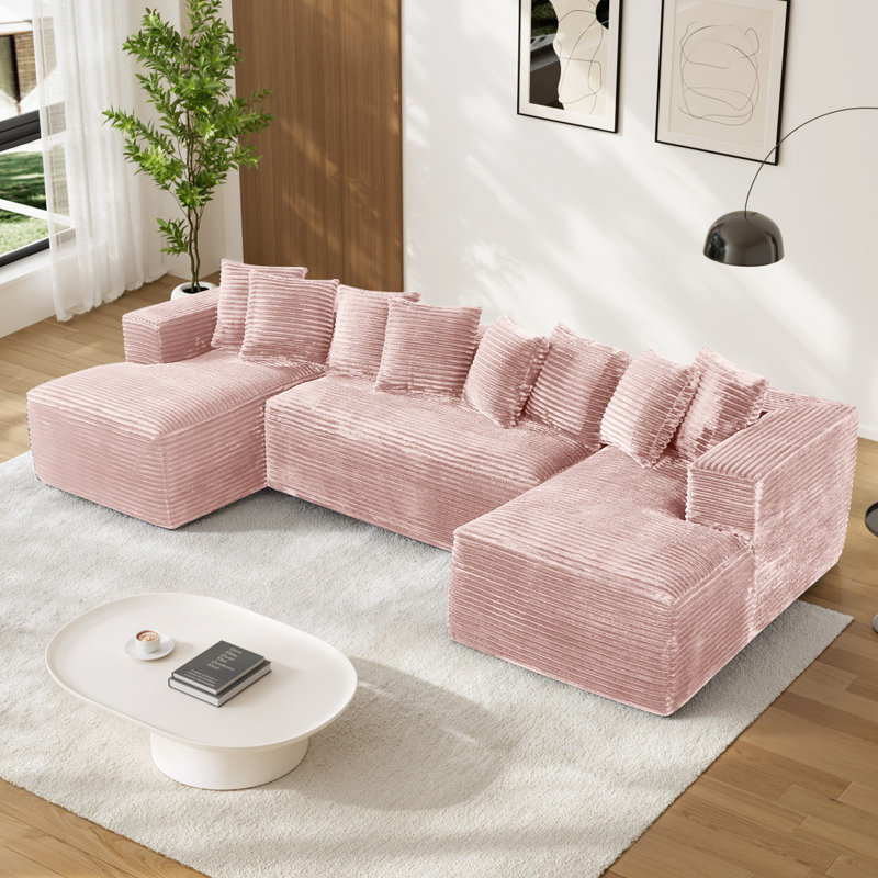 Canapé d'angle surdimensionné sans ossature et à compression de 131 pouces avec coussins, En form de U, Symétrique