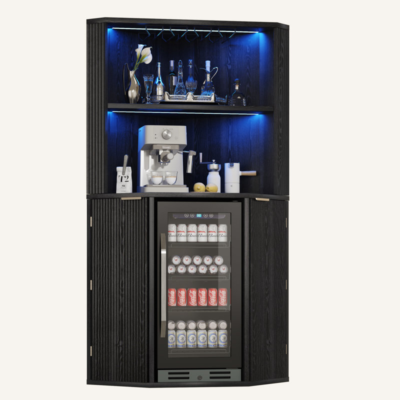Bar de coin 70 po en L avec espace pour réfrigérateur, noir