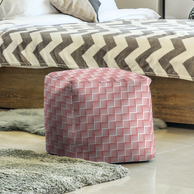 Repose-pieds cubique à rayures classic basketweave, Rouge / Mauve