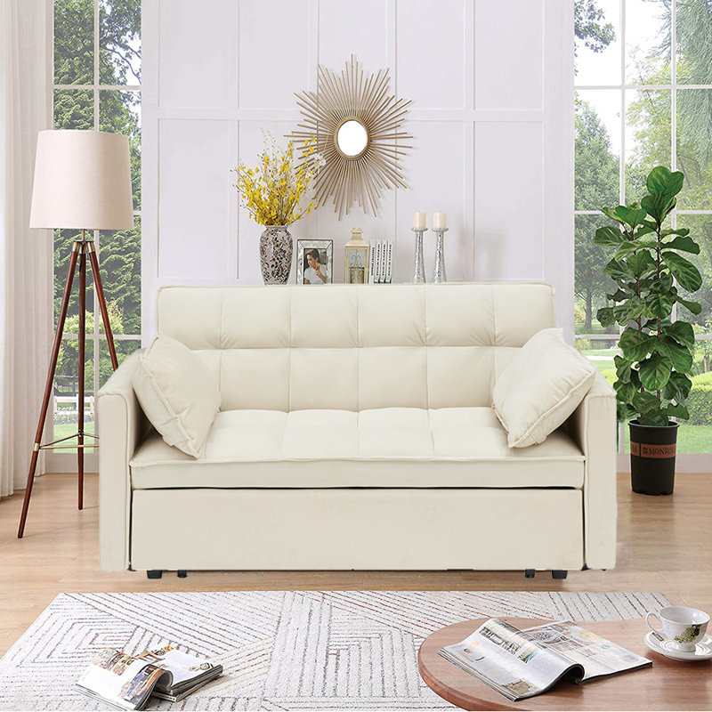 Causeuse convertible Jashlyn, canapé-lit pour petits appartements, Velours beige