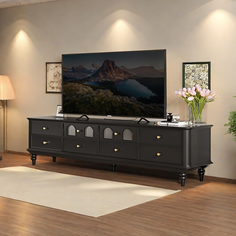 Meuble télé en bois noir Retro Arch, H 22,83 po x L 86,61 po x l 15,74 po