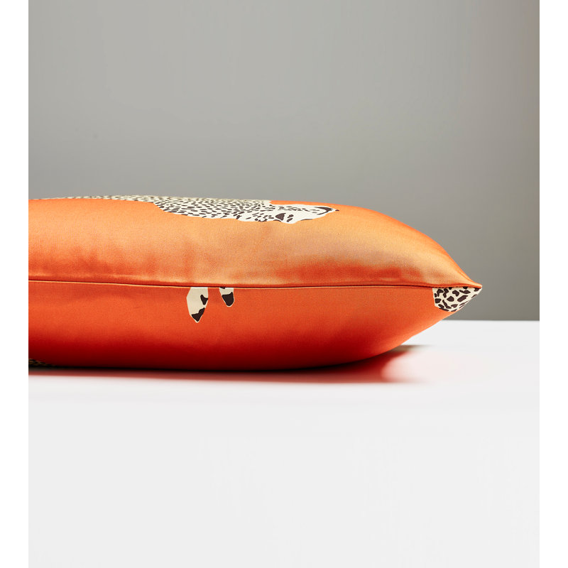 Leaping Cheetah Sahara Appliqued Cotton Throw Pillow, Clementine