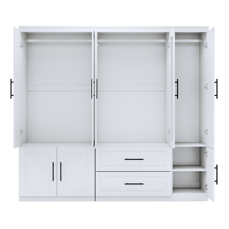 5-Door Wardrobe Armoires with Drawers and Mirror, White