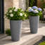 Grand pot de fleurs intérieur / extérieur en résine moucheté gris avec soucoupe et écran de drainage (ensemble de 2)-2005256510-2020441378-2020441385