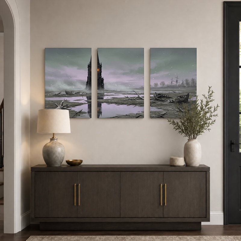 Ensemble de 3 toiles gothiques, H 36 po x l 24 po x 3 pièces