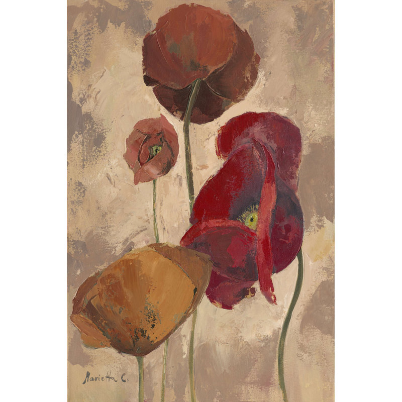 «Textured Poppies II» par Marietta Cohen - reproduction d'art sur toile tendue, H 12 po x l 8 po
