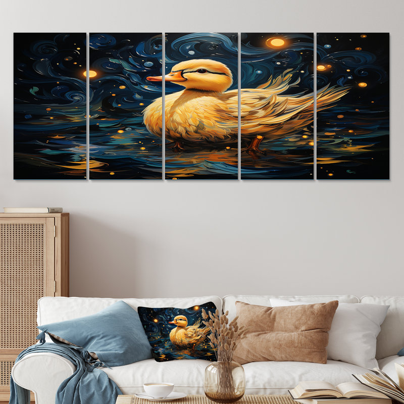 «Yellow Duck Starry Night Wonders» - art mural 5 pièces pour salon, H 28 po x l 60 po