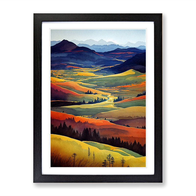 XV1022-5147X Meadow Landscape No.4 - Single Picture Frame Painting, Black, 34cm H x 25cm W x 2cm D