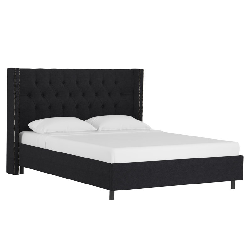 Georgiana Upholstered Wingback Bed, Full, Classic Black Linen