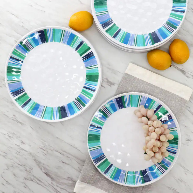 12 Piece 9 Inch Blue Melamine Dessert Plate Set, Stackable & Dishwasher Safe