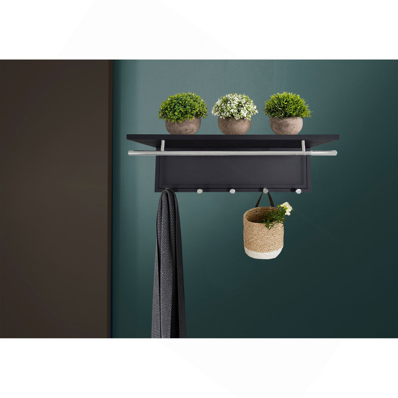 Esyspot Metal Powder Coating Hook Wall Mounted With Shelf, Black