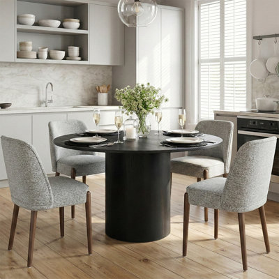 4 - Person Dining Table Sets With Round Table & 4 Upholstered Dining Chairs