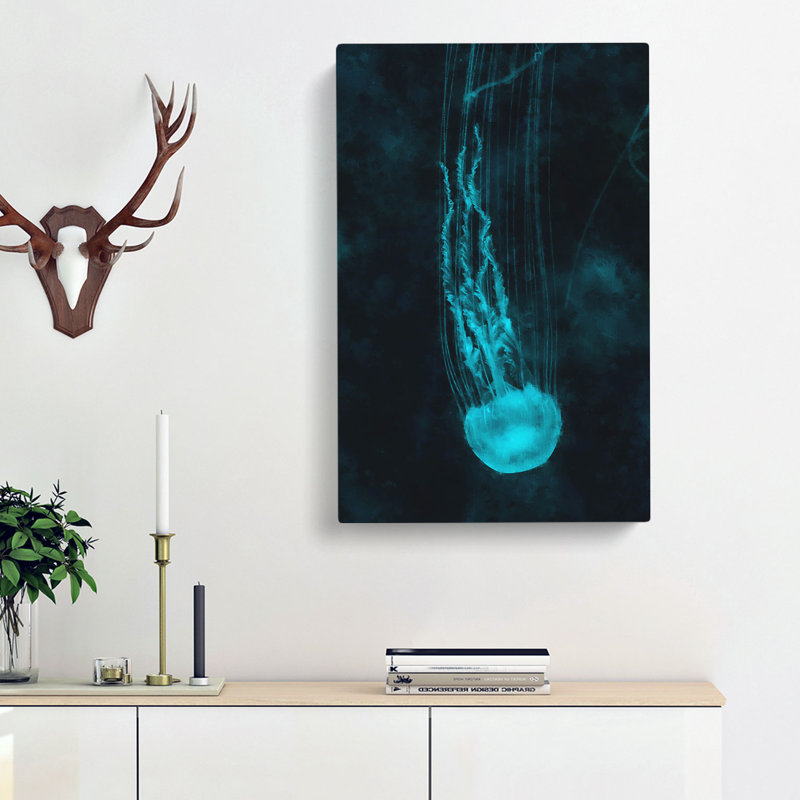 Neon Blue Jellyfish Abstract - Wrapped Canvas, 50cm H x 35cm W x 3cm D