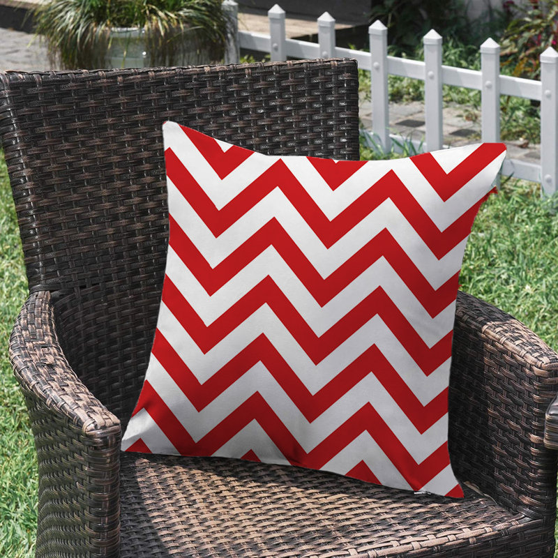 Set of 2 Polyester Indoor/Outdoor Chevron Throw Pillows 18"x18" FULL set with inserts, Square 18", Red Water Wave, Polyester