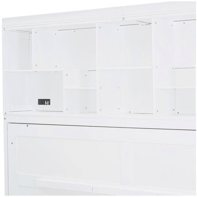 Queen Size folding wall bed with canopy and USB port white