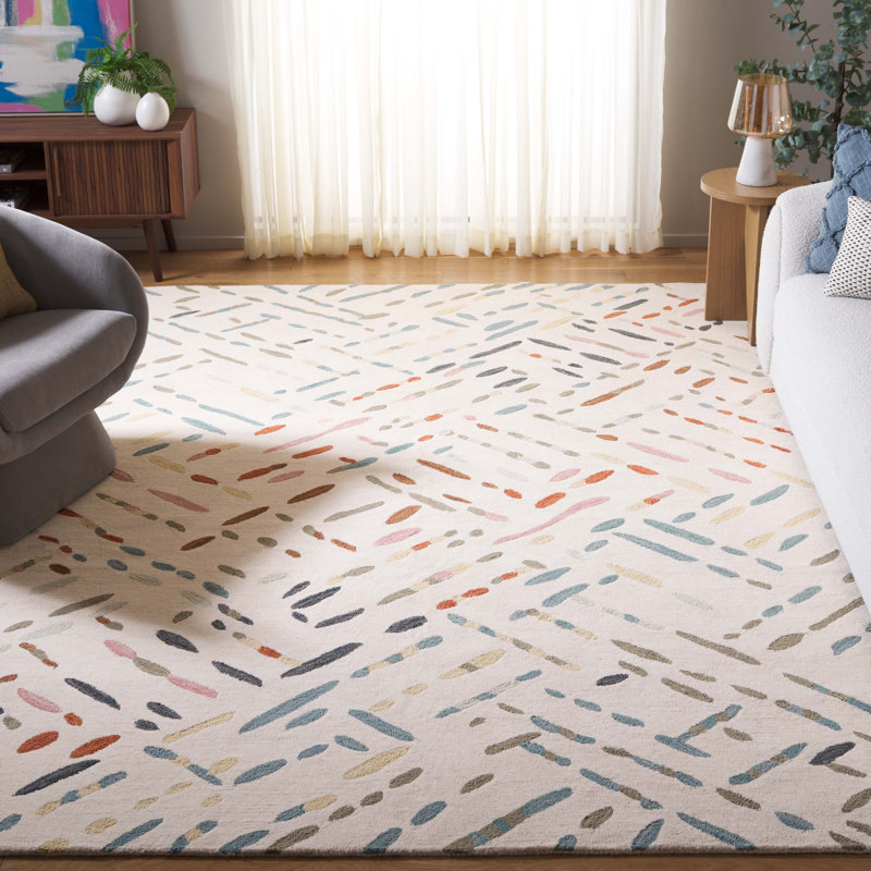 Ivory and Blue Hand-Tufted Wool 8' x 10' Area Rug