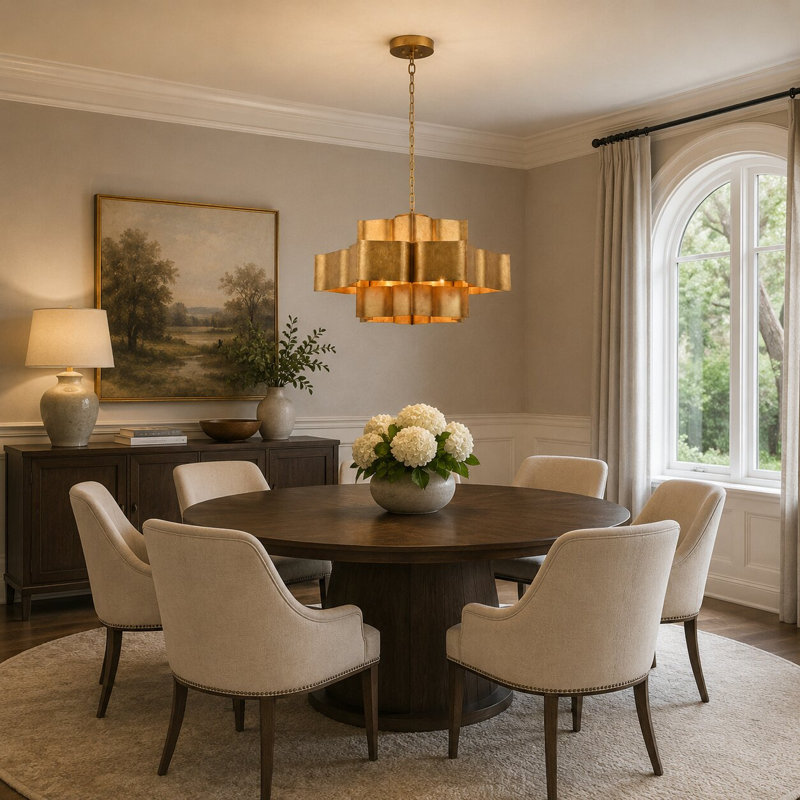 Lillard 12-Light 3-Tier Gold Chandelier With Gold Leaf Interior, Light Gold