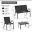 4 Piece Patio Metal Table & Chairs Outdoor Conversation Furniture Set W/ Loveseat-Black-1223999914