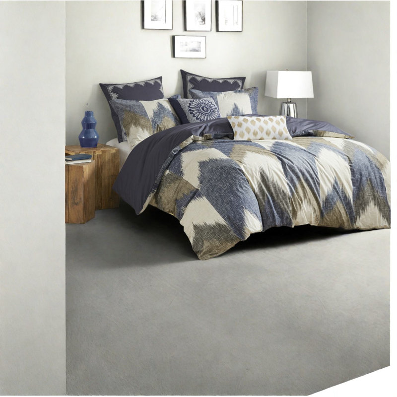 Premium Cotton Full Queen Bedding Sets, Modern Ikat Style For Home