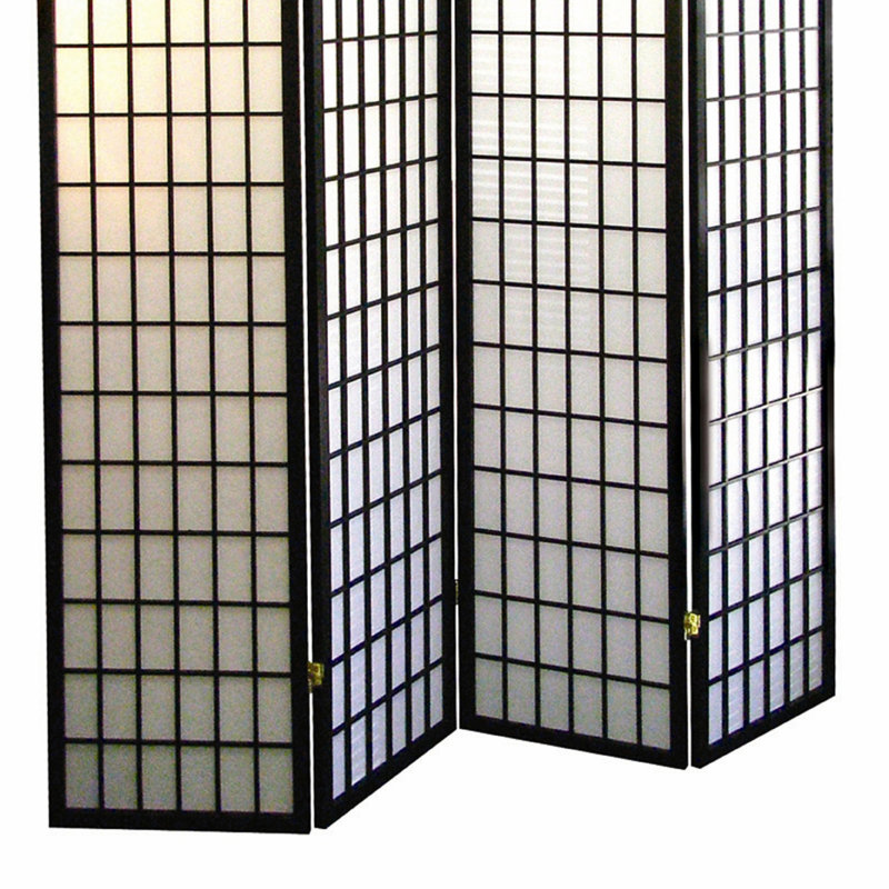 Paravent de 70 pouces de hauteur à 4 panneaux, cloison de séparation de style japonais en bois noir | Idée cadeau, Noir