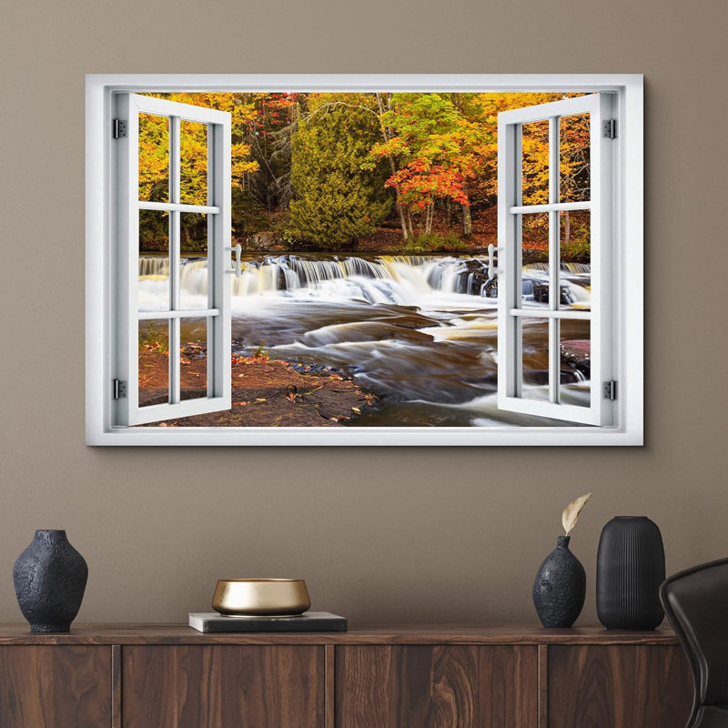 Automne, automne, «Window View Autumn Fall Forest Waterfall Rapids Nature Images Scenic Landscape» sur toile