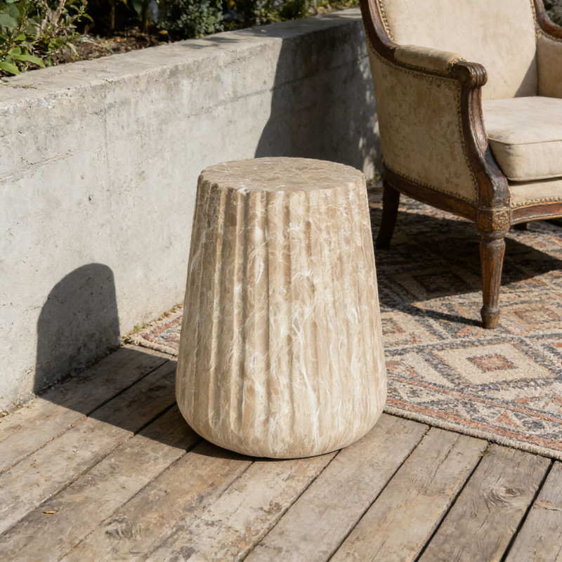 Outdoor Cleme Carved Side Table, Gold