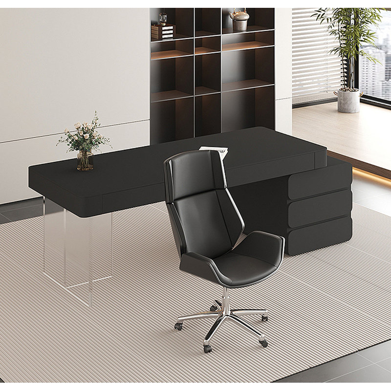 Bureau de table moderne en pierre frittée avec tiroirs Modern, H 29,53 po x l 62,99 po x P 23,62 po, Noir