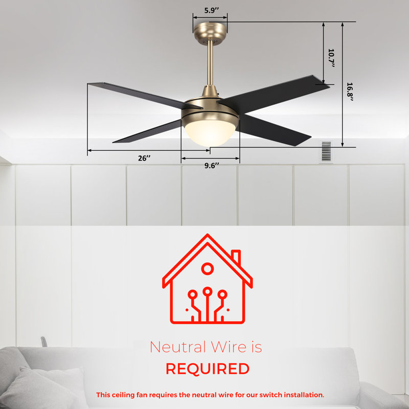  52" Smart Ceiling Fan with LED Lights, Wall Switch
