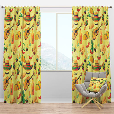 Mexican Music Pattern - Modern Velvet Curtain - Room darkening - 1 panel