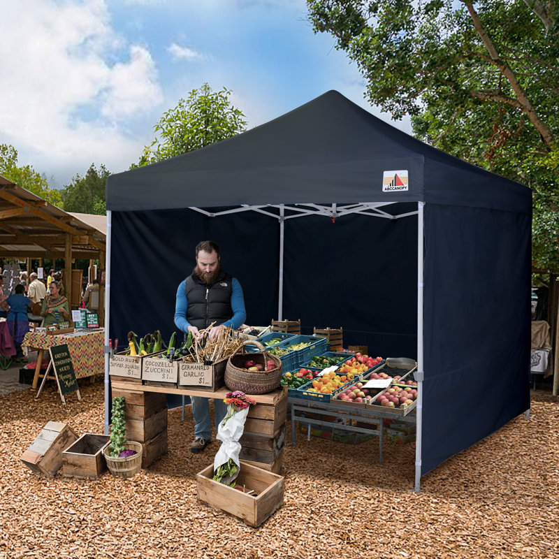 Beige 10' x 10' Metal Pop-Up Canopy Tent with Sidewalls