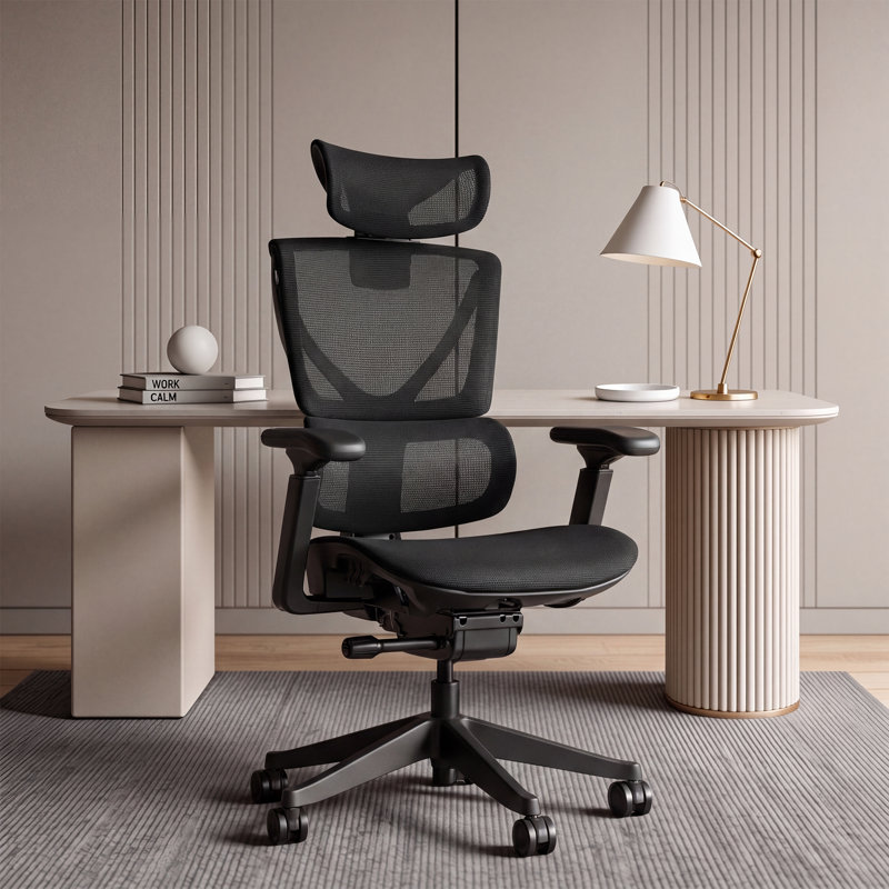 Chaise de travail ergonomique en maille à boutons avec verrouillage d'inclinaison à 3 niveaux, chaise de bureau personnel avec sièges en filet à haut dossier, roulettes et appuis-tête réglables; Doté d'un soutien lombaire confortable et d'accoudoirs réglables