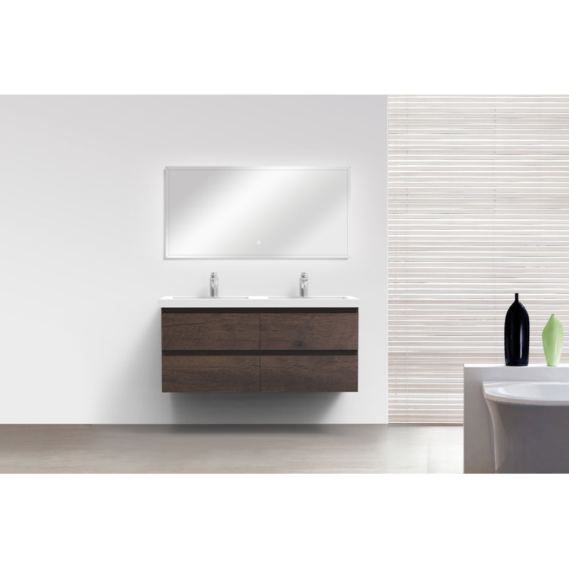 Ensemble de meuble-lavabo mural double 48 "Devingo, Brun