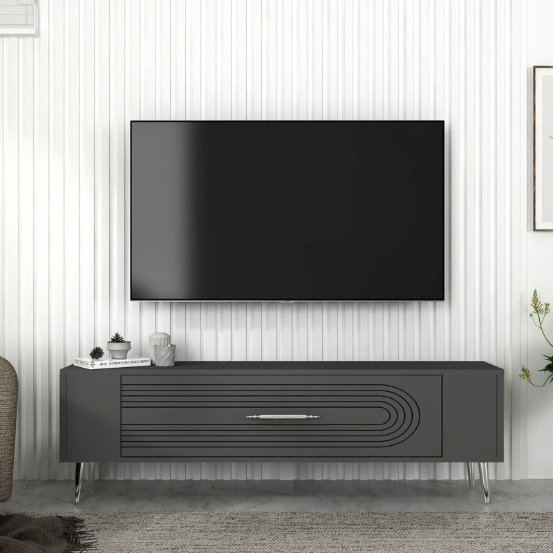 Catena Modern TV Stand with Wall-Mount Option, Anthracite & Silver, 47.2 x 19.0 x 10.4 inches | 100% Melamine Coated Particle Board, Shelf: 34.1 x 11.4 inches, 11.4 inches High | Stylish & Functional for Living Room & Media Rooms