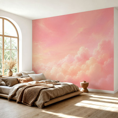 Wall Mural Peel and Stick Wallpaper Cloud series Colorful cotton candy Soft fog clouds pastel colored Self-Adhesive Removable Contact Paper Wall Decor for Living Room Bedroom 69"H x 96"W