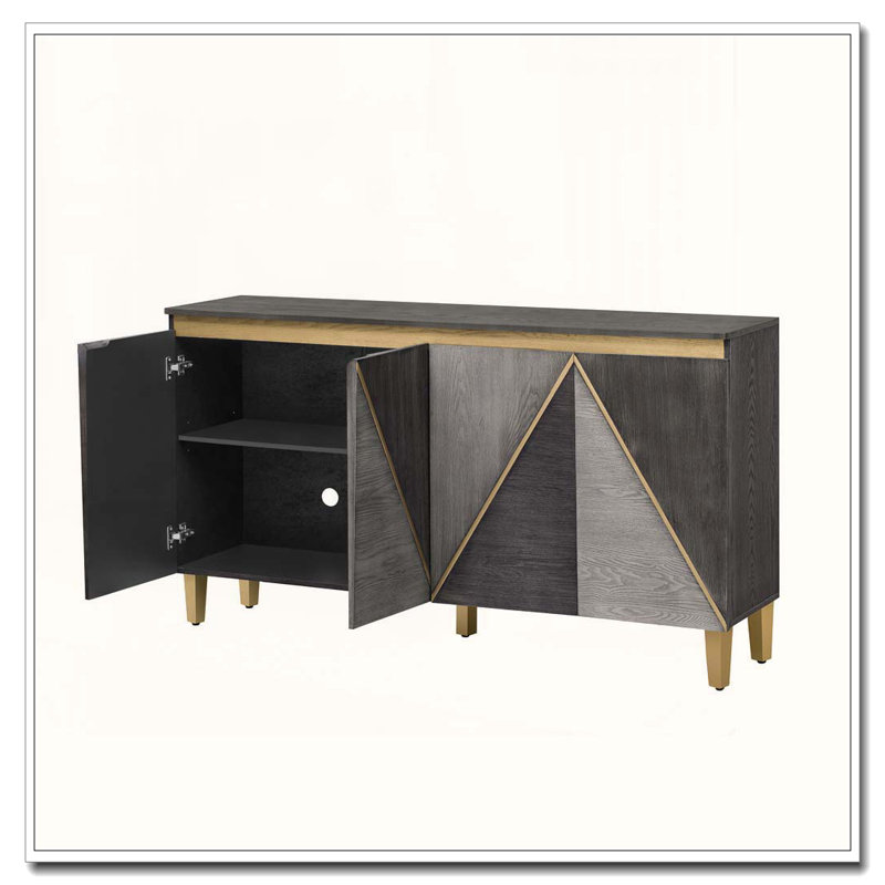 60" Retro Sideboard with Dimensional Effect Doors and Adjustable Shelves, Gray