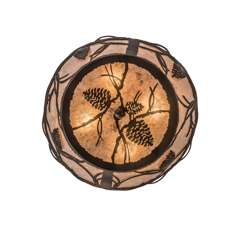 2 - Light Semi Flush Mount, Silver Mica, Dark Burnished Antique Copper, 6.5" H x 16" W x 16" D
