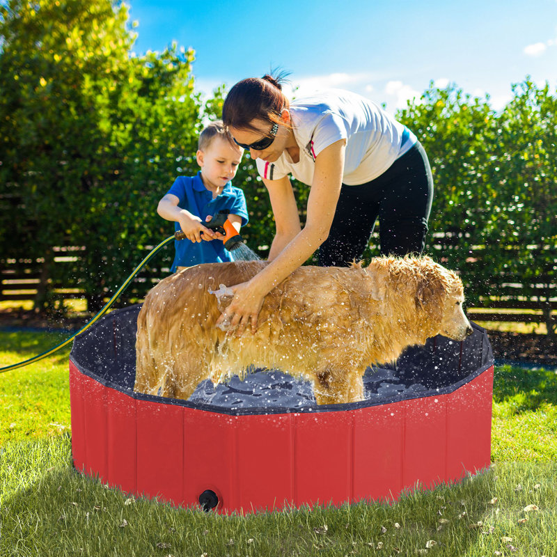 Plastic Foldable Dog Pool, 30cm H x 120cm W x 120cm D, Red