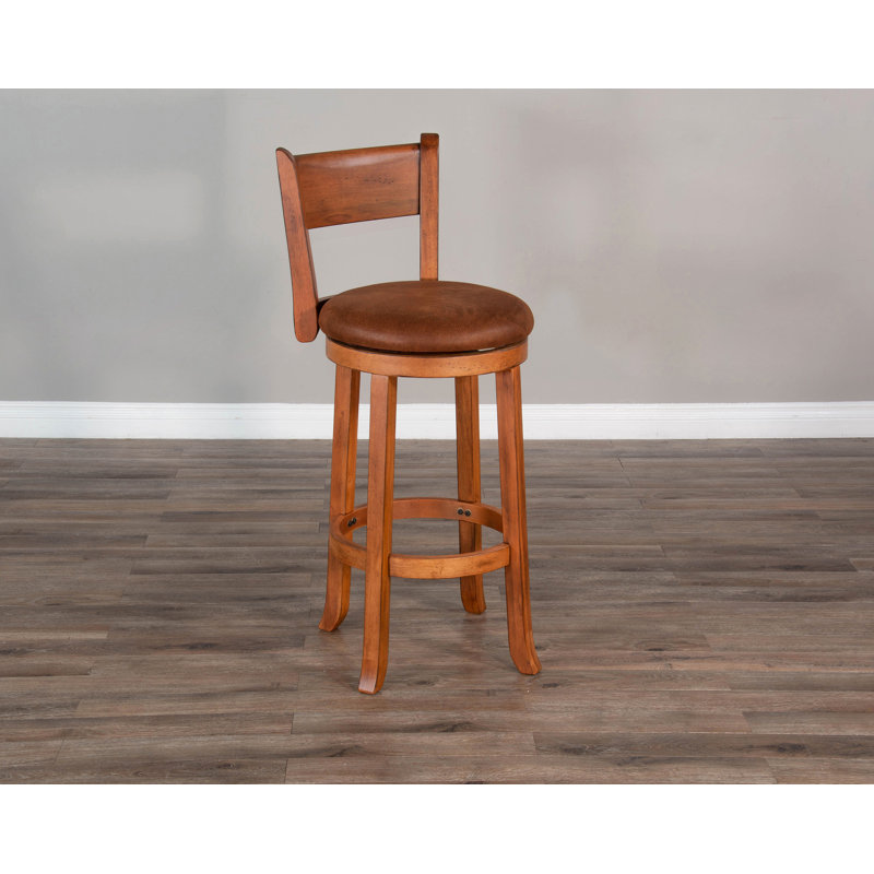 Spitler Swivel Upholstered Counter Stool with Solid Wood Frame, Rustic Oak, Bar Stool (30" Seat Height)
